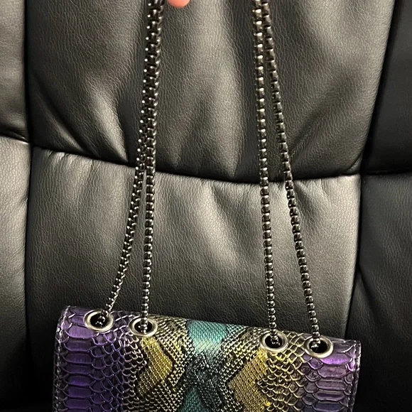 Multicolor Python-Embossed Chain Shoulder Bag - Picture 3 of 5